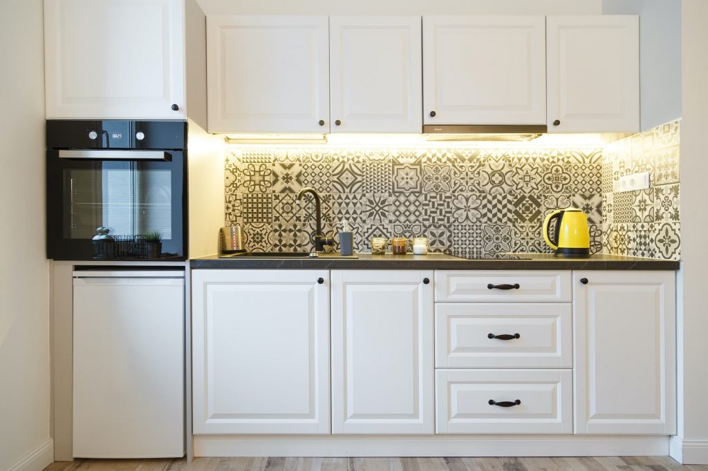 kitchen with white cabinets